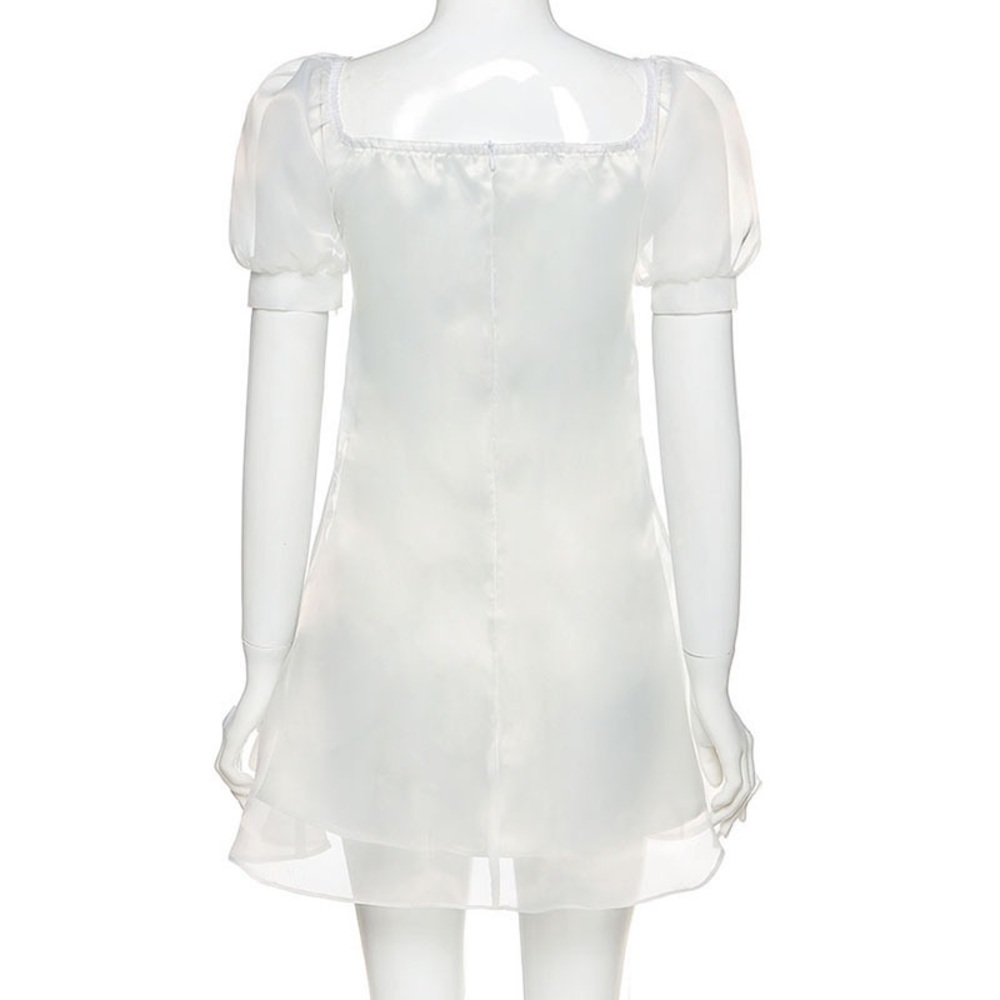 Korean Satin Layered Mini White Dress - Picture 8 of 13